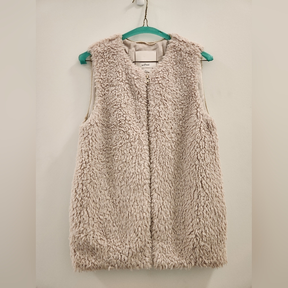 Wilfred fluffy faux fur cream vest